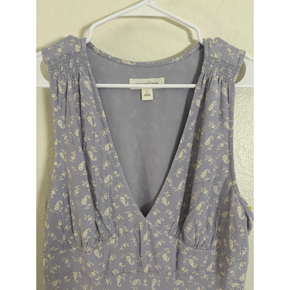 Treasure & Bond Womens Purple Floral Smocked Shoulder V-Neck Maxi Dress Large